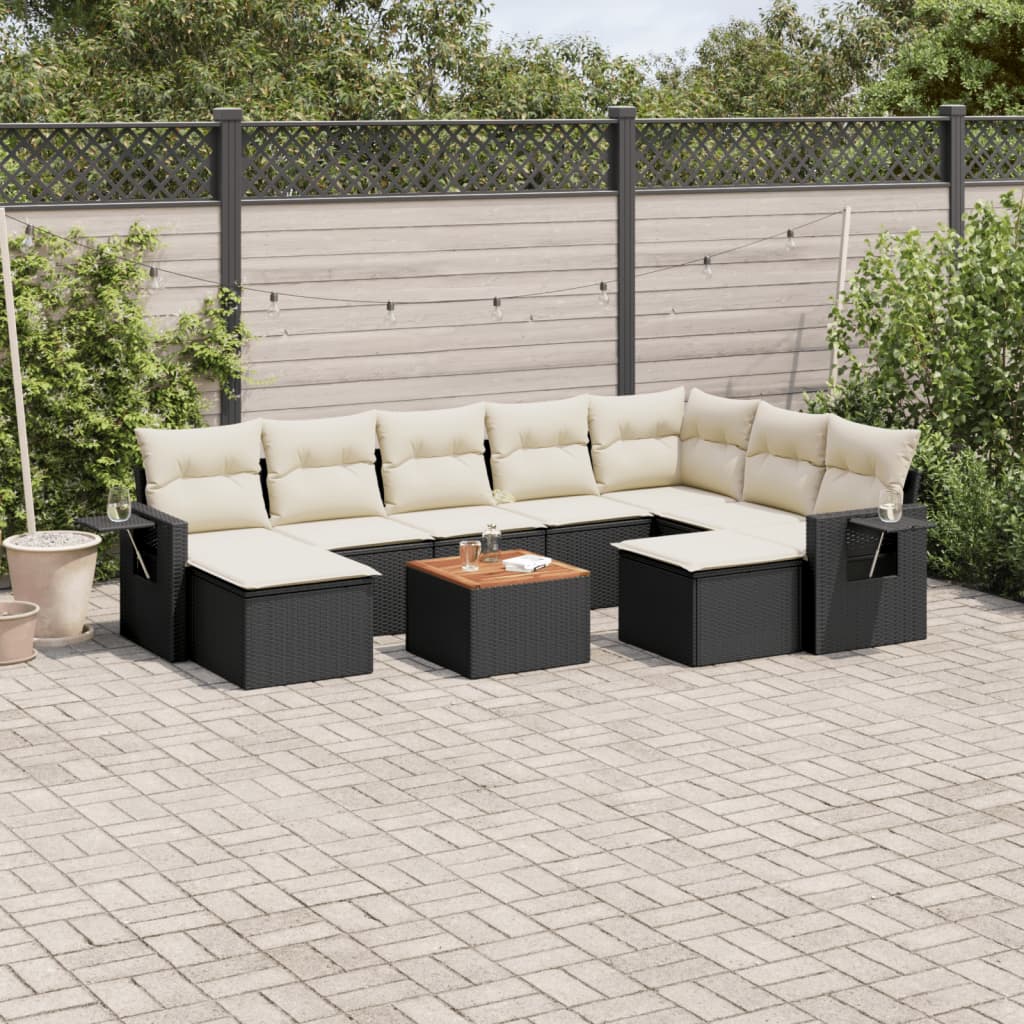 vidaXL Set canapele de grădină cu perne, 10 piese, negru, poliratan vidaXL Set canapele de grădină cu perne, 10 piese, negru, poliratan