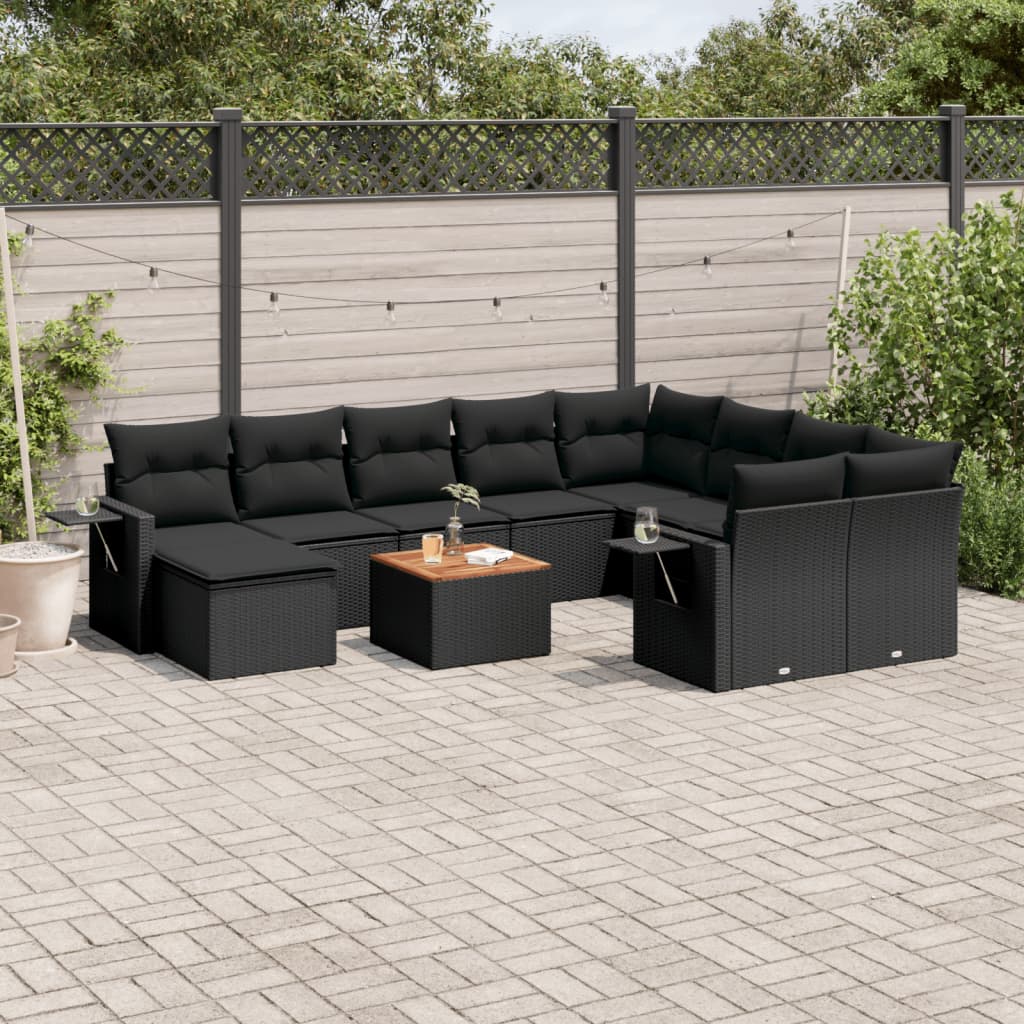 vidaXL Set canapele de grădină cu perne, 11 piese, negru, poliratan vidaXL Set canapele de grădină cu perne, 11 piese, negru, poliratan