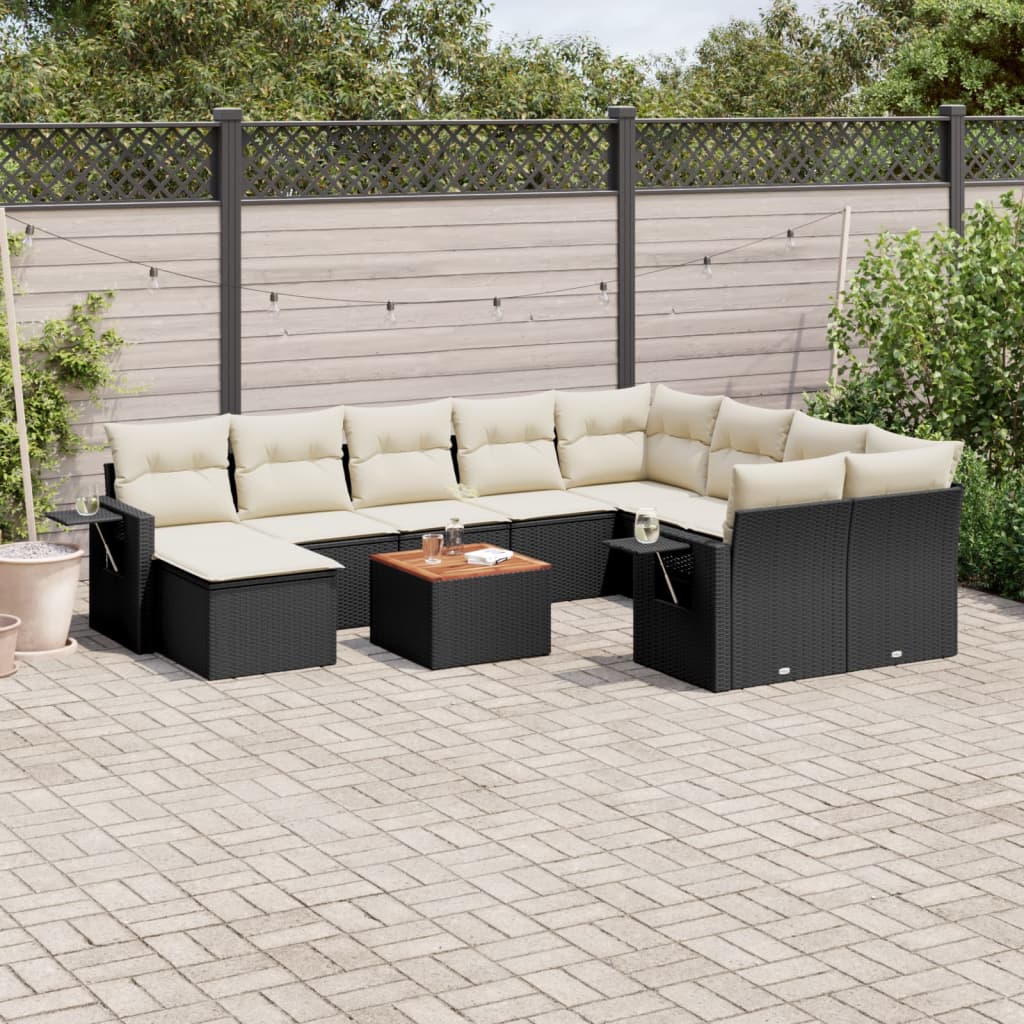 vidaXL Set canapele de grădină cu perne, 11 piese, negru, poliratan vidaXL Set canapele de grădină cu perne, 11 piese, negru, poliratan