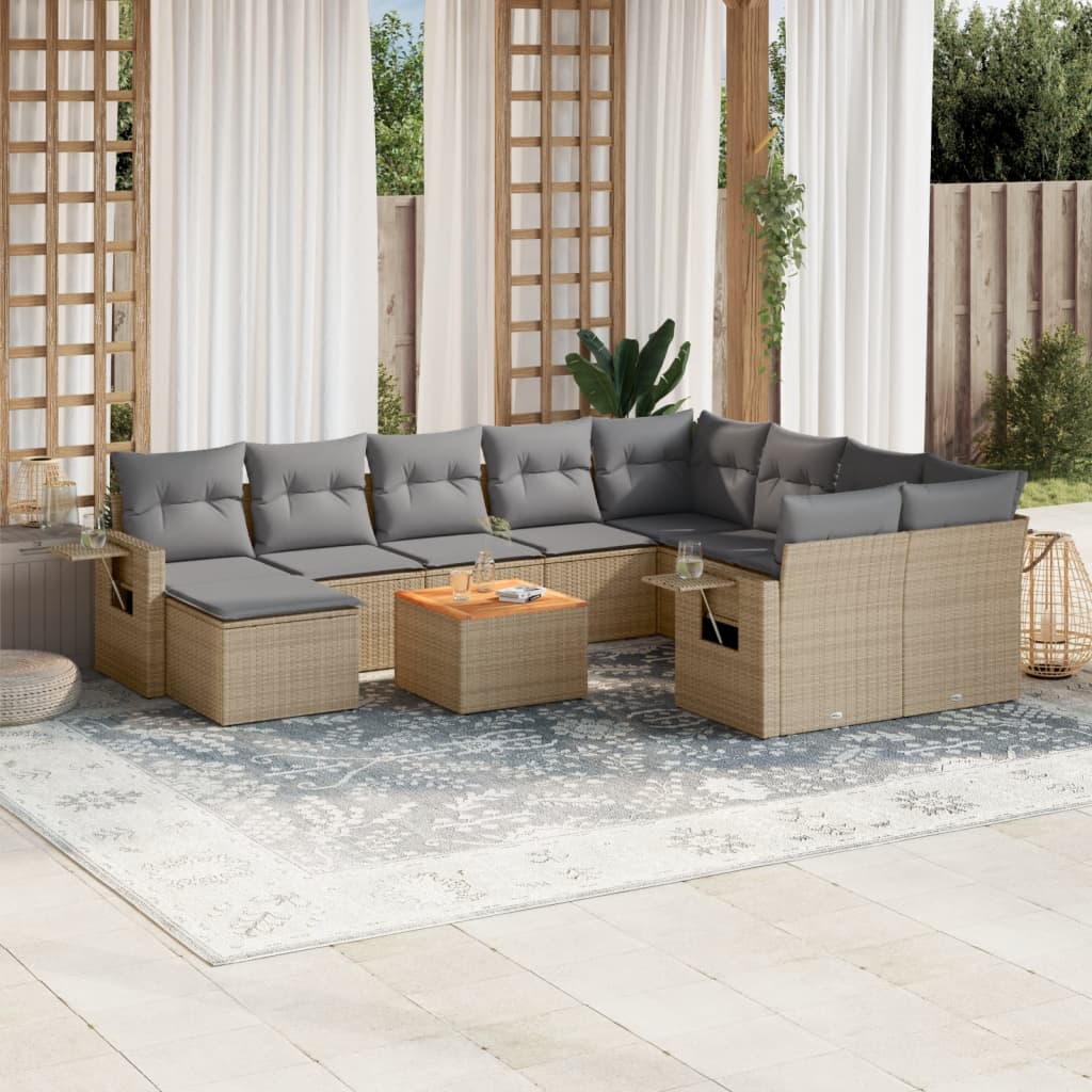 vidaXL Set canapele de grădină cu perne, 11 piese, bej, poliratan vidaXL Set canapele de grădină cu perne, 11 piese, bej, poliratan