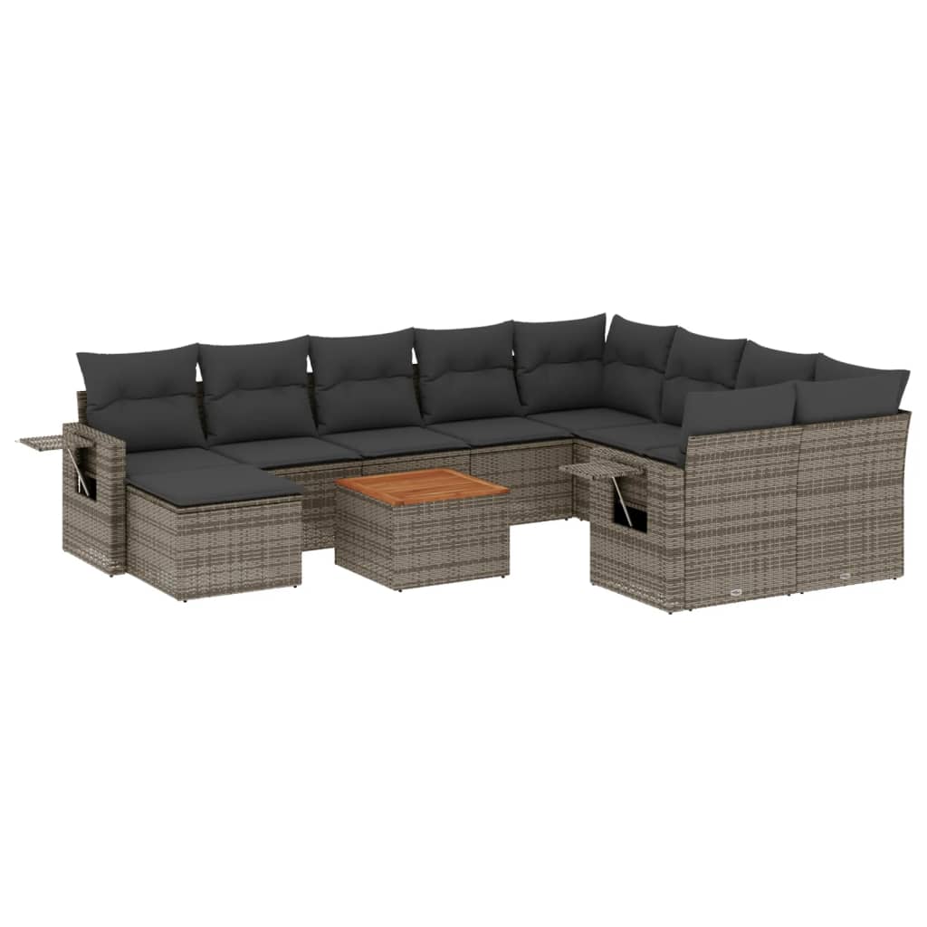 vidaXL Set canapele de grădină cu perne, 11 piese, gri, poliratan