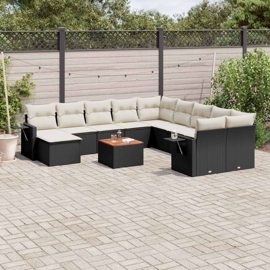 vidaXL Set canapele de grădină, 12 piese, cu perne, negru, poliratan vidaXL Set canapele de grădină, 12 piese, cu perne, negru, poliratan