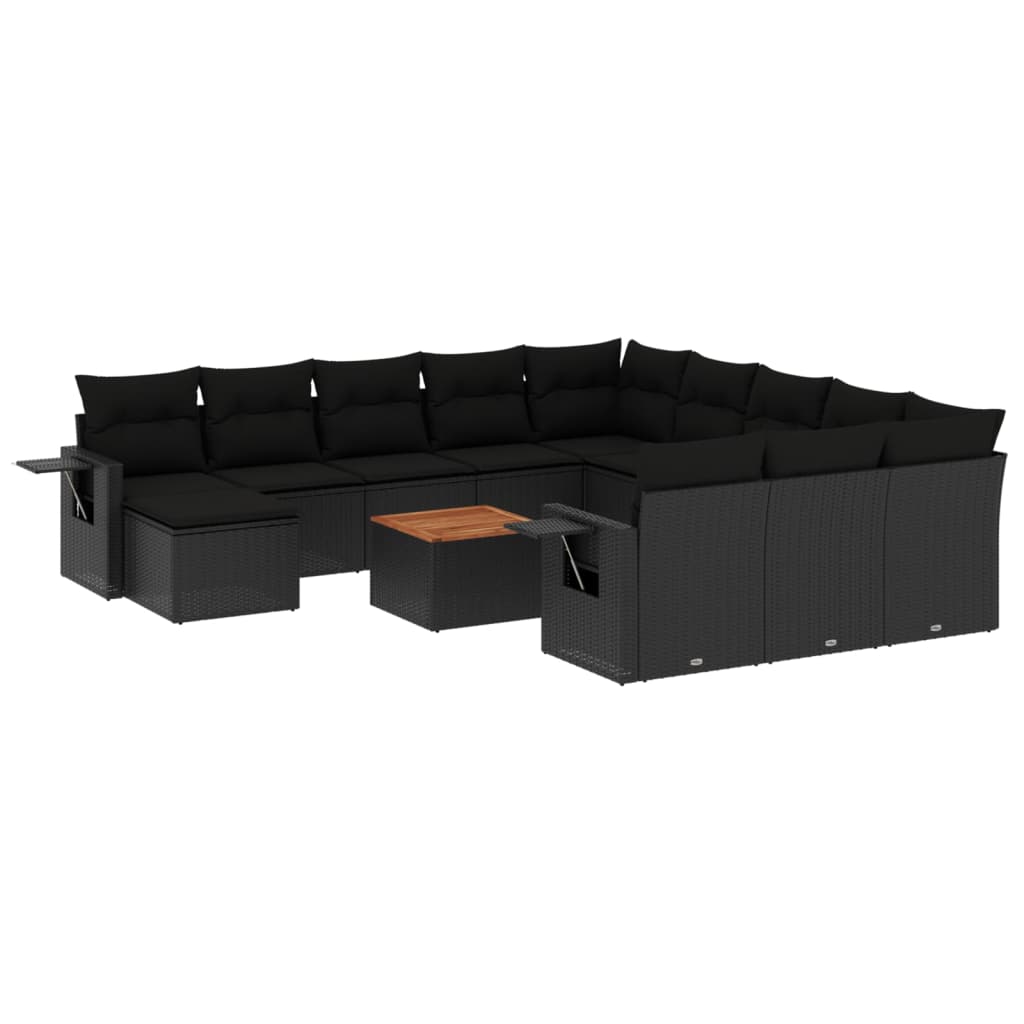 vidaXL Set mobilier de grădină cu perne, 13 piese, negru, poliratan vidaXL Set mobilier de grădină cu perne, 13 piese, negru, poliratan