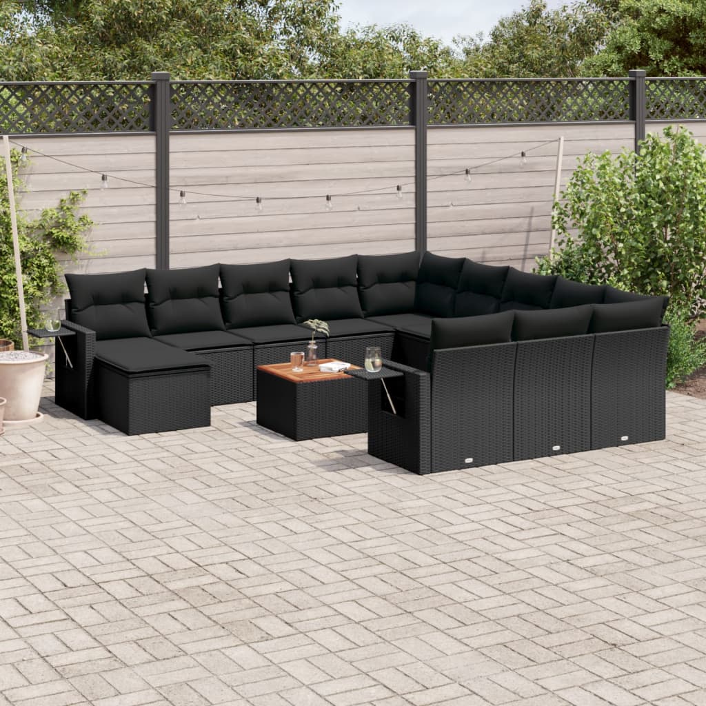 vidaXL Set mobilier de grădină cu perne, 13 piese, negru, poliratan vidaXL Set mobilier de grădină cu perne, 13 piese, negru, poliratan