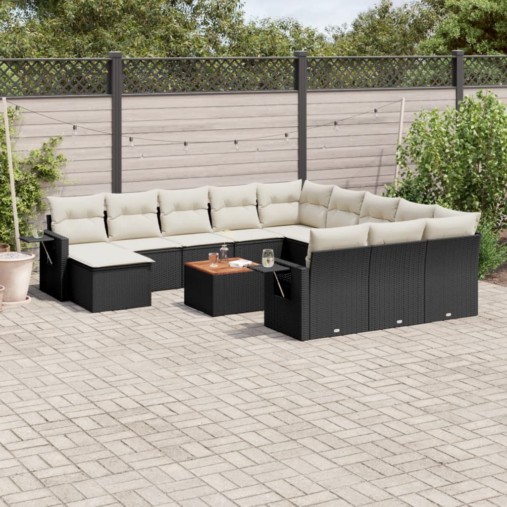 vidaXL Set mobilier de grădină cu perne, 13 piese, negru, poliratan vidaXL Set mobilier de grădină cu perne, 13 piese, negru, poliratan