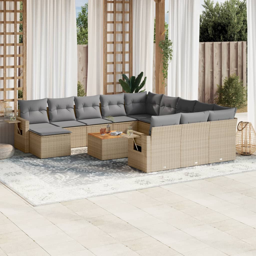 vidaXL Set canapele de grădină, 13 piese, cu perne, bej, poliratan vidaXL Set canapele de grădină, 13 piese, cu perne, bej, poliratan