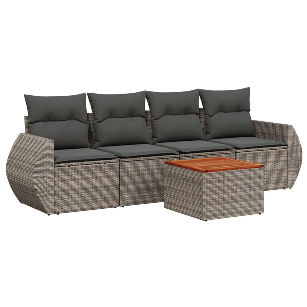 vidaXL Set canapea de grădină cu perne, 5 piese, gri, poliratan vidaXL Set canapea de grădină cu perne, 5 piese, gri, poliratan