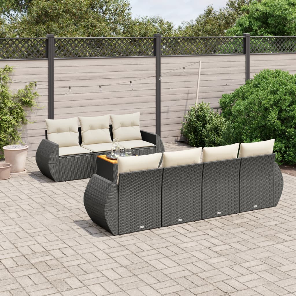 vidaXL Set mobilier de grădină cu perne, 8 piese, negru, poliratan