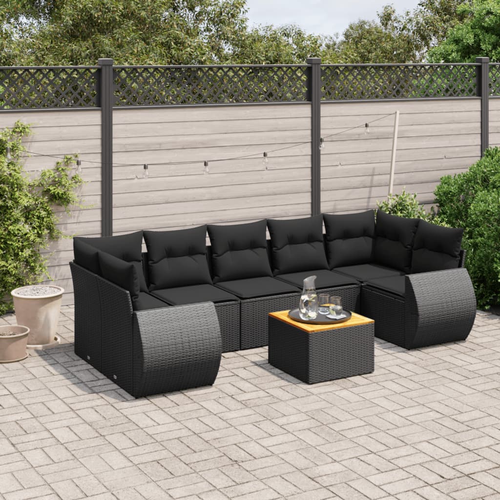 vidaXL Set mobilier de grădină cu perne, 8 piese, negru, poliratan vidaXL Set mobilier de grădină cu perne, 8 piese, negru, poliratan