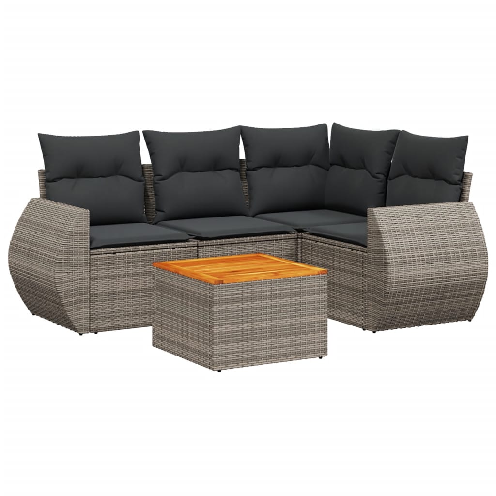 vidaXL Set canapea de grădină cu perne, 5 piese, gri, poliratan vidaXL Set canapea de grădină cu perne, 5 piese, gri, poliratan