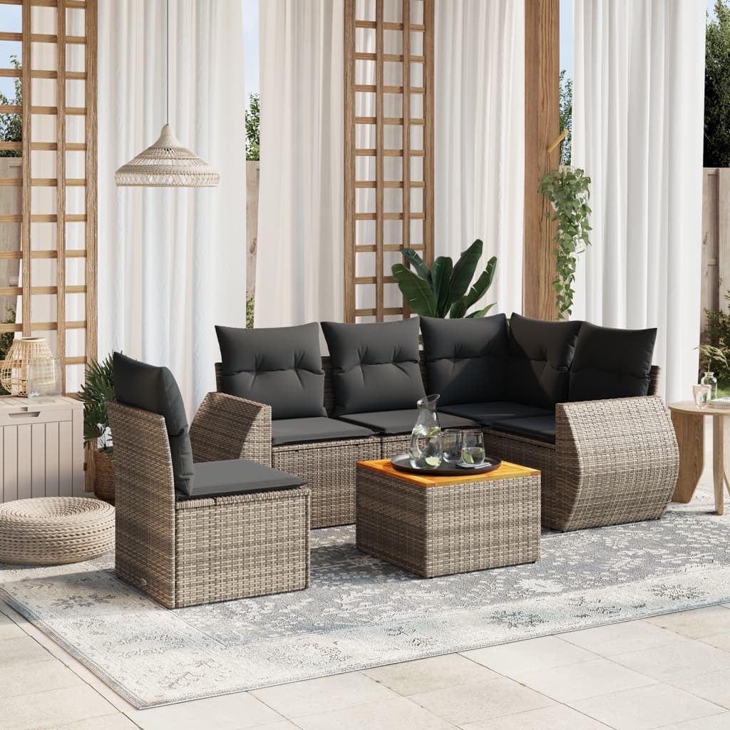 vidaXL Set mobilier grădină cu perne, 6 piese, gri, poliratan vidaXL Set mobilier grădină cu perne, 6 piese, gri, poliratan