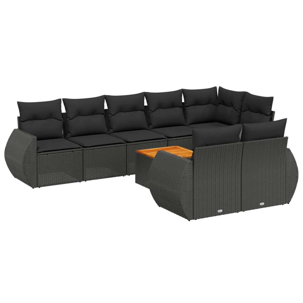 vidaXL Set mobilier de grădină cu perne, 9 piese, negru, poliratan vidaXL Set mobilier de grădină cu perne, 9 piese, negru, poliratan