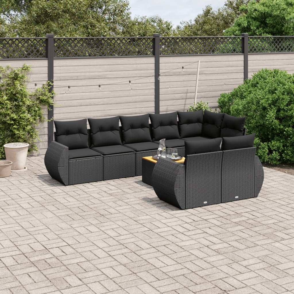vidaXL Set mobilier de grădină cu perne, 9 piese, negru, poliratan vidaXL Set mobilier de grădină cu perne, 9 piese, negru, poliratan