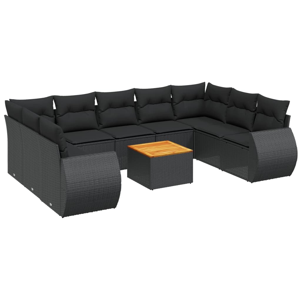 vidaXL Set canapele de grădină cu perne, 10 piese, negru, poliratan