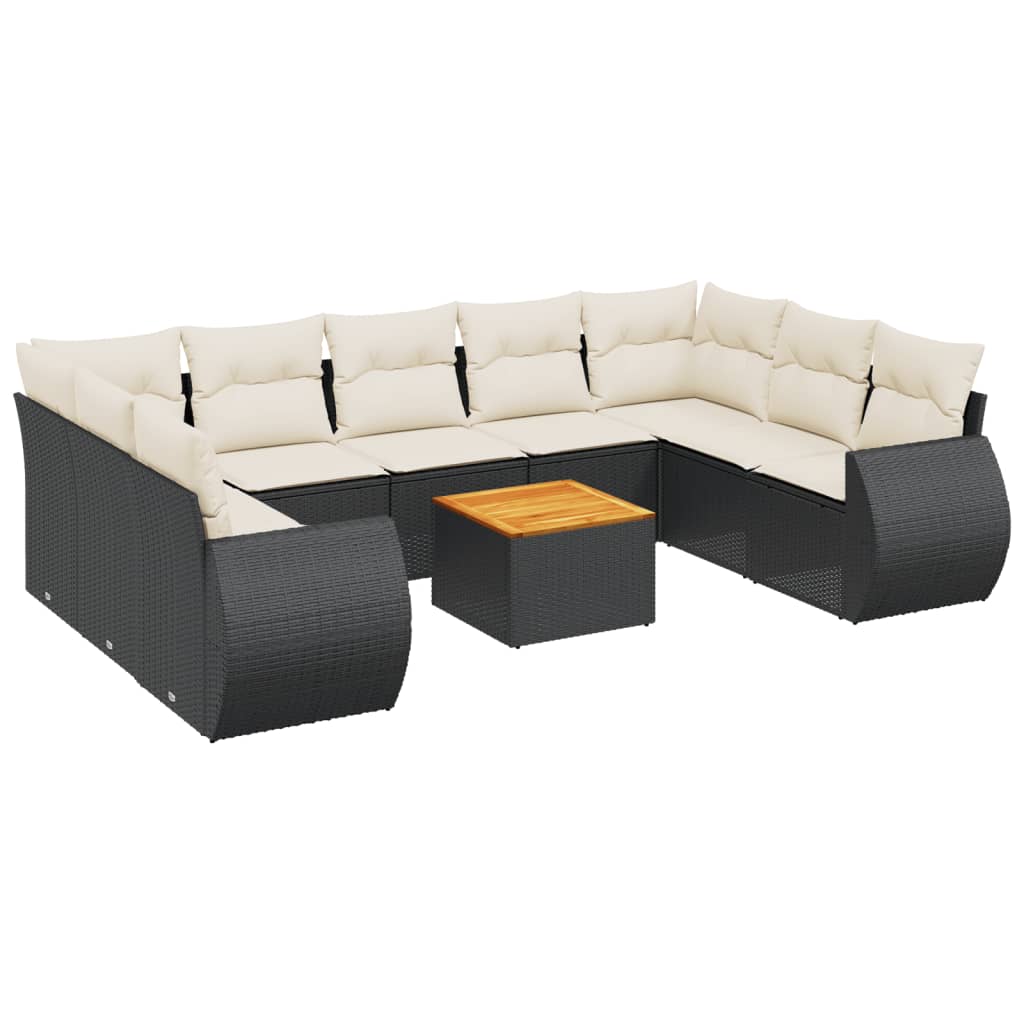 vidaXL Set canapele de grădină cu perne, 10 piese, negru, poliratan