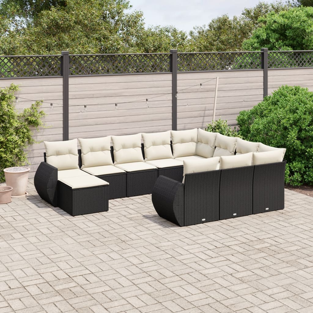 vidaXL Set canapele de grădină cu perne, 11 piese, negru, poliratan vidaXL Set canapele de grădină cu perne, 11 piese, negru, poliratan