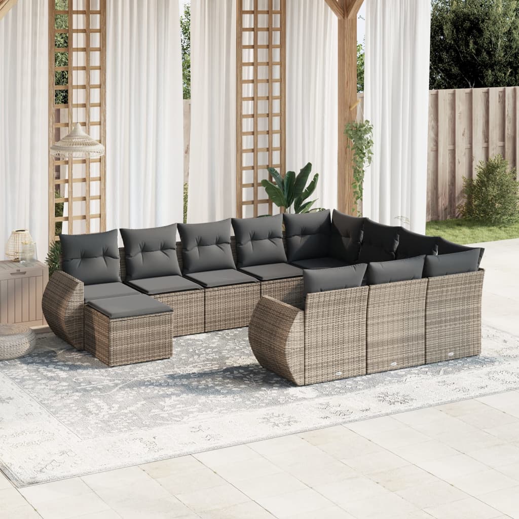 vidaXL Set canapele de grădină cu perne, 11 piese, gri, poliratan vidaXL Set canapele de grădină cu perne, 11 piese, gri, poliratan