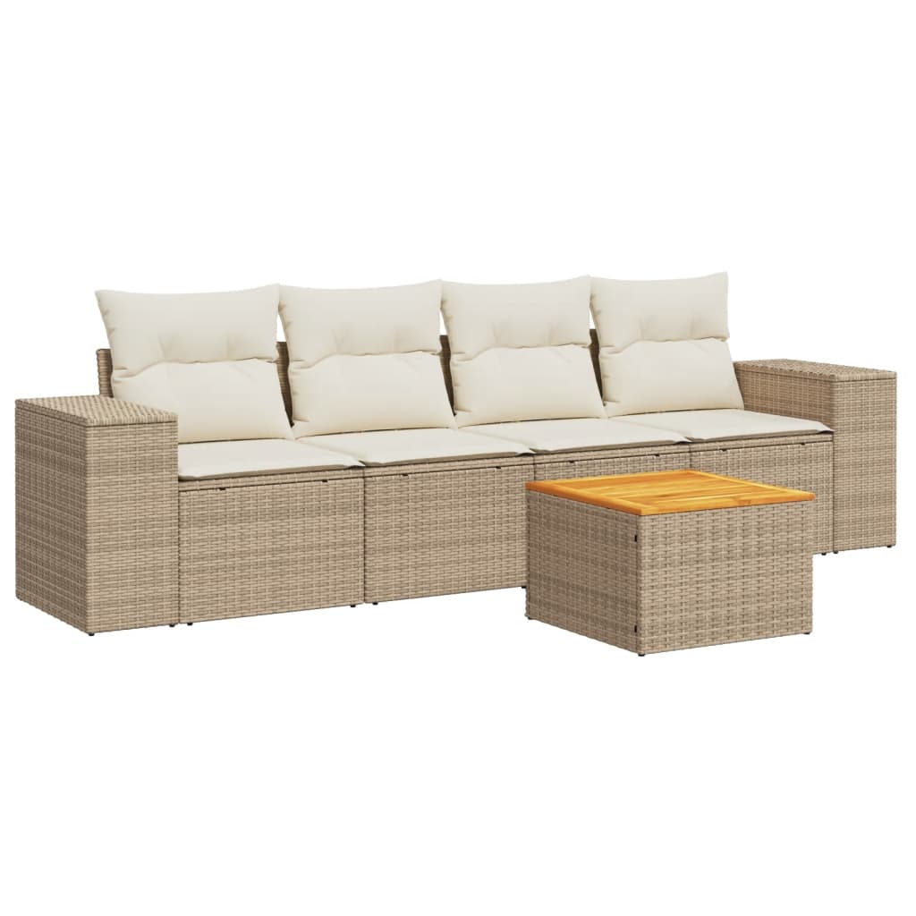 vidaXL Set canapele de grădină cu perne, 5 piese, bej, poliratan vidaXL Set canapele de grădină cu perne, 5 piese, bej, poliratan