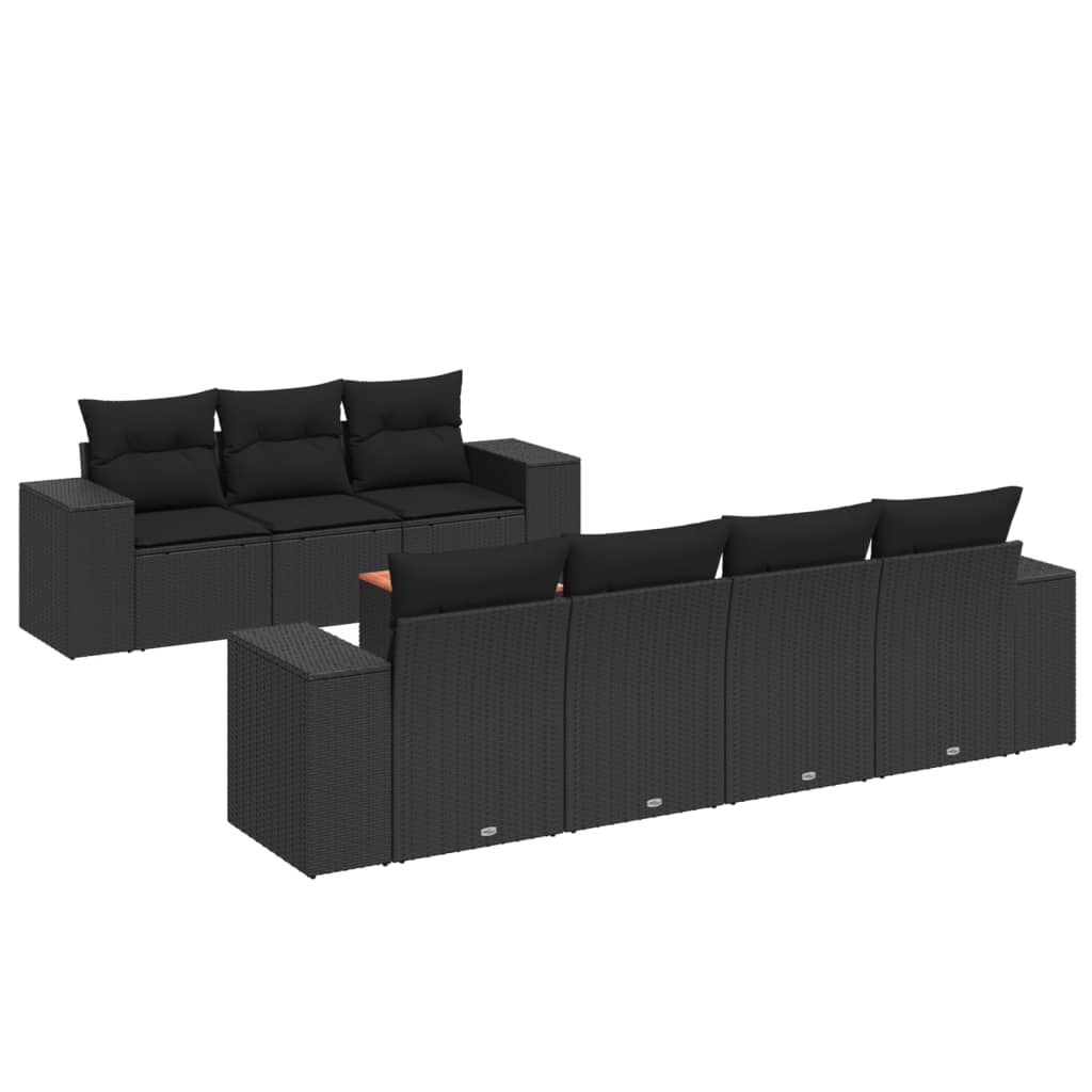 vidaXL Set mobilier de grădină cu perne, 8 piese, negru, poliratan