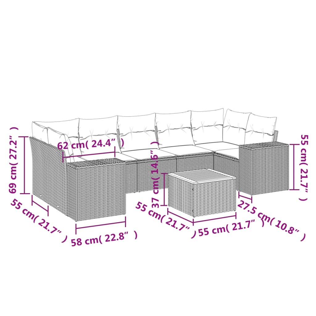 vidaXL Set mobilier de grădină cu perne, 8 piese, negru, poliratan