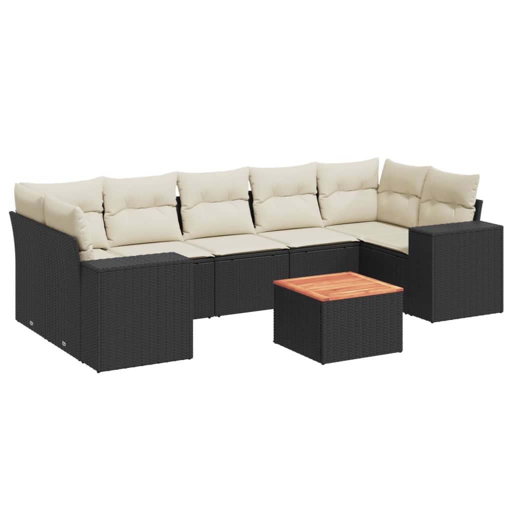 vidaXL Set mobilier de grădină cu perne, 8 piese, negru, poliratan