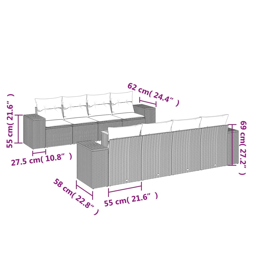 vidaXL Set mobilier de grădină cu perne, 9 piese, negru, poliratan vidaXL Set mobilier de grădină cu perne, 9 piese, negru, poliratan