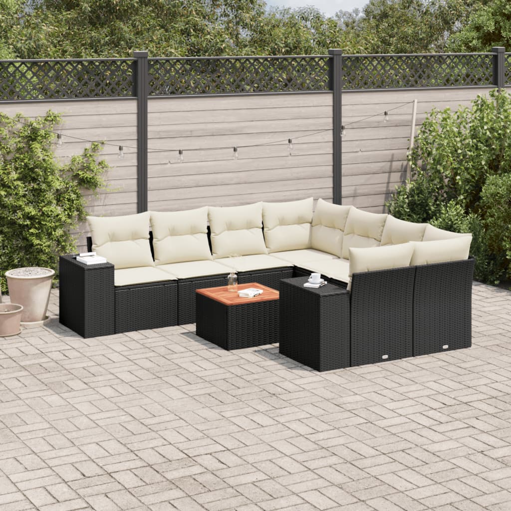 vidaXL Set mobilier de grădină cu perne, 9 piese, negru, poliratan vidaXL Set mobilier de grădină cu perne, 9 piese, negru, poliratan
