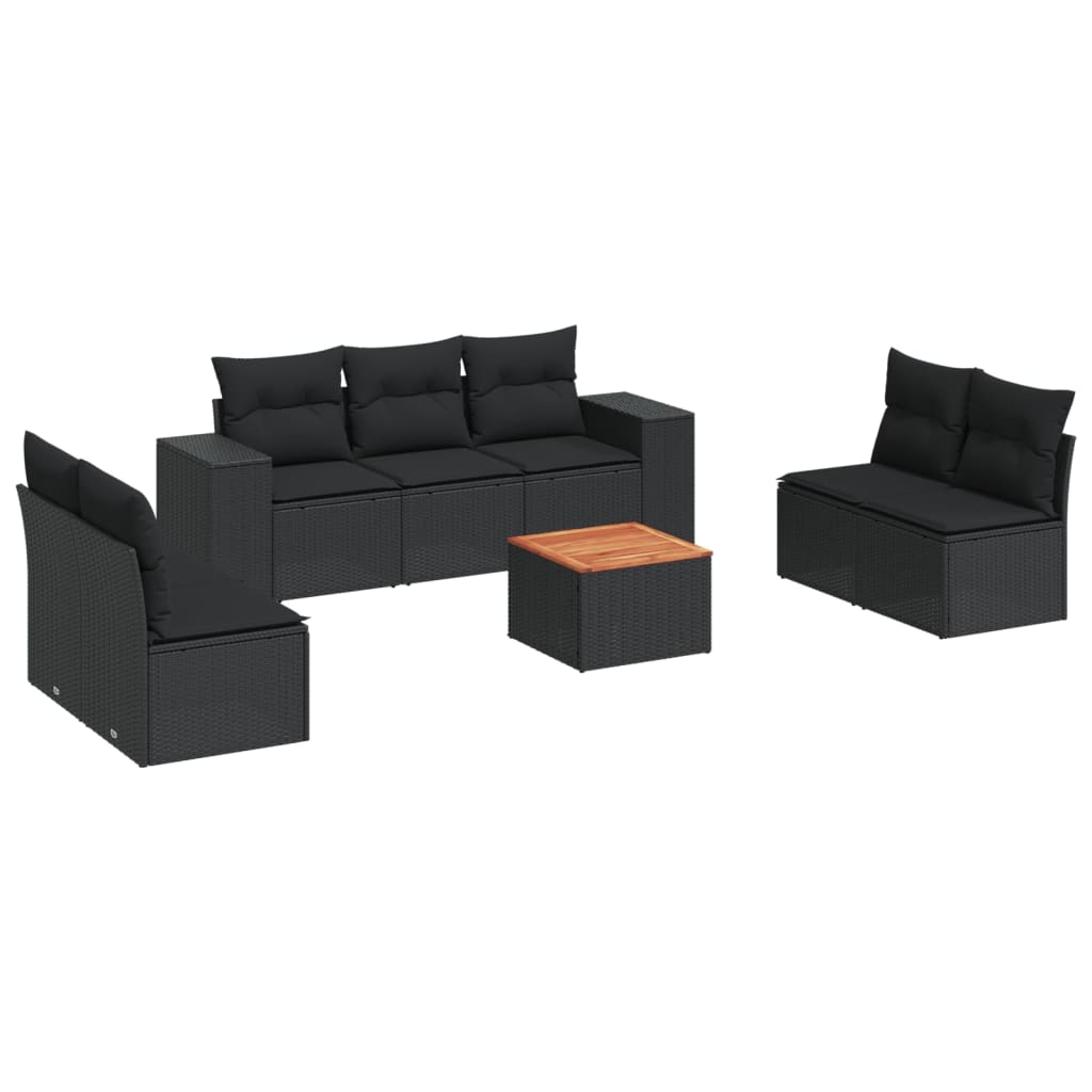 vidaXL Set mobilier de grădină cu perne, 8 piese, negru, poliratan vidaXL Set mobilier de grădină cu perne, 8 piese, negru, poliratan