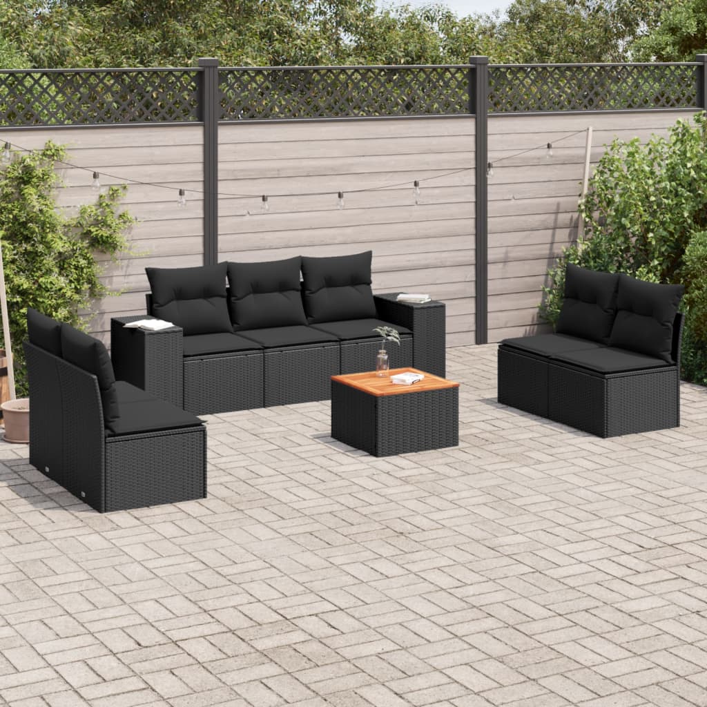 vidaXL Set mobilier de grădină cu perne, 8 piese, negru, poliratan vidaXL Set mobilier de grădină cu perne, 8 piese, negru, poliratan