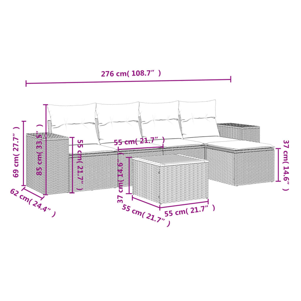 vidaXL Set mobilier grădină cu perne, 6 piese, gri, poliratan vidaXL Set mobilier grădină cu perne, 6 piese, gri, poliratan