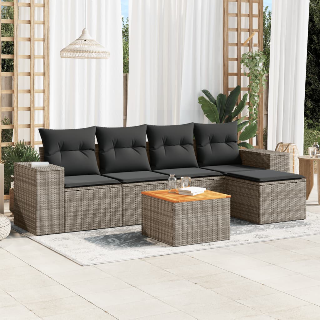 vidaXL Set mobilier grădină cu perne, 6 piese, gri, poliratan vidaXL Set mobilier grădină cu perne, 6 piese, gri, poliratan