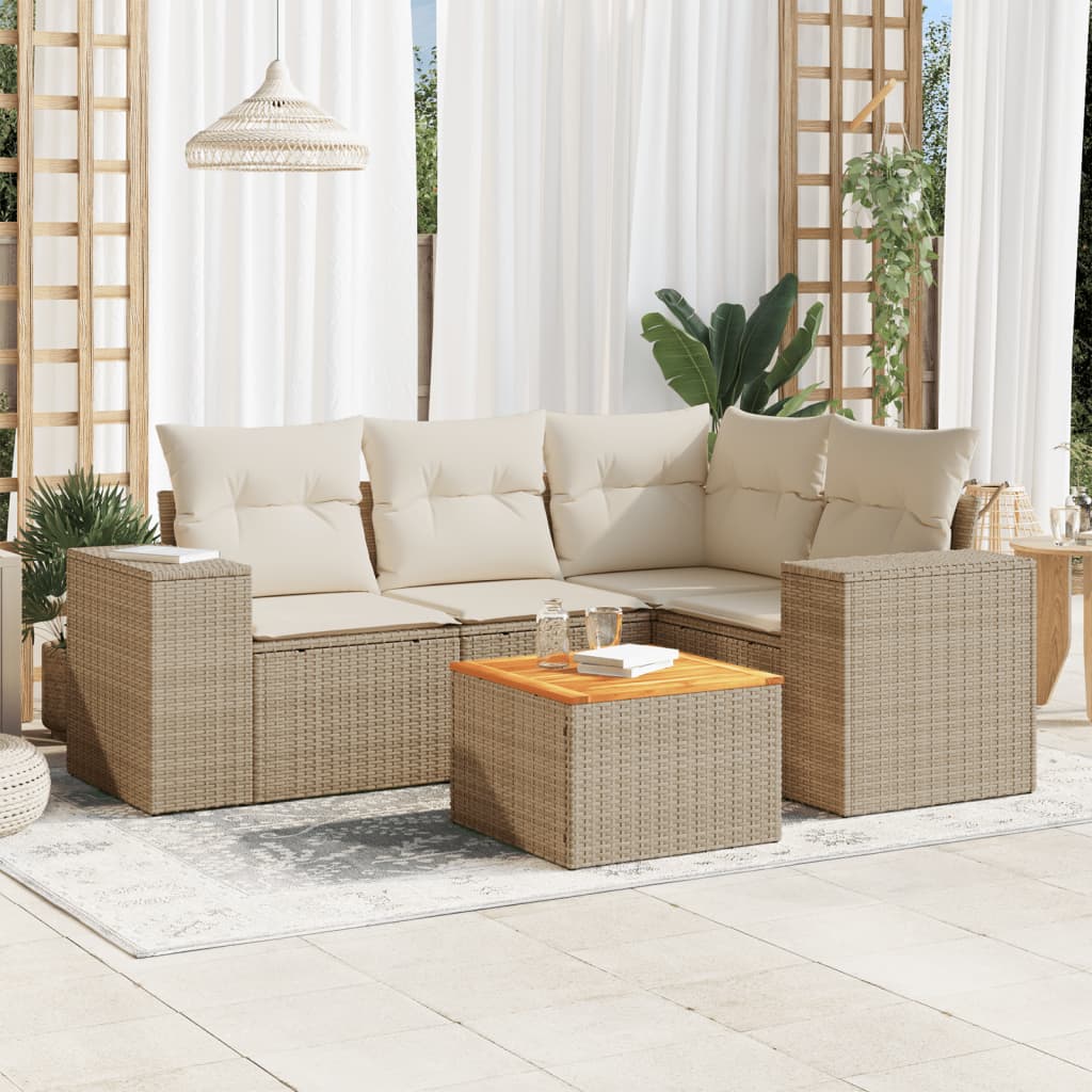 vidaXL Set canapele de grădină cu perne, 5 piese, bej, poliratan