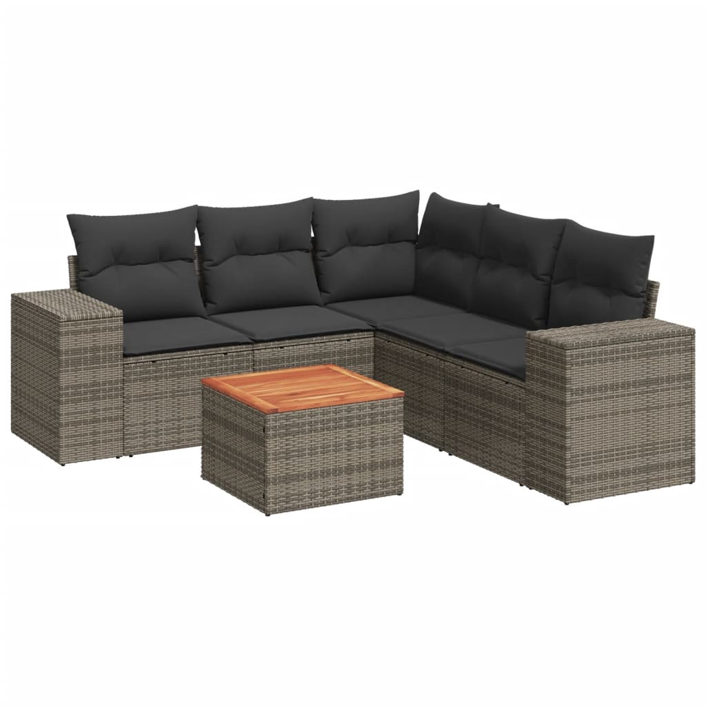 vidaXL Set mobilier grădină cu perne, 6 piese, gri, poliratan vidaXL Set mobilier grădină cu perne, 6 piese, gri, poliratan