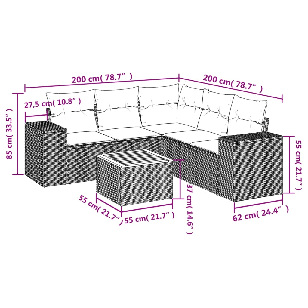 vidaXL Set mobilier grădină cu perne, 6 piese, gri, poliratan vidaXL Set mobilier grădină cu perne, 6 piese, gri, poliratan