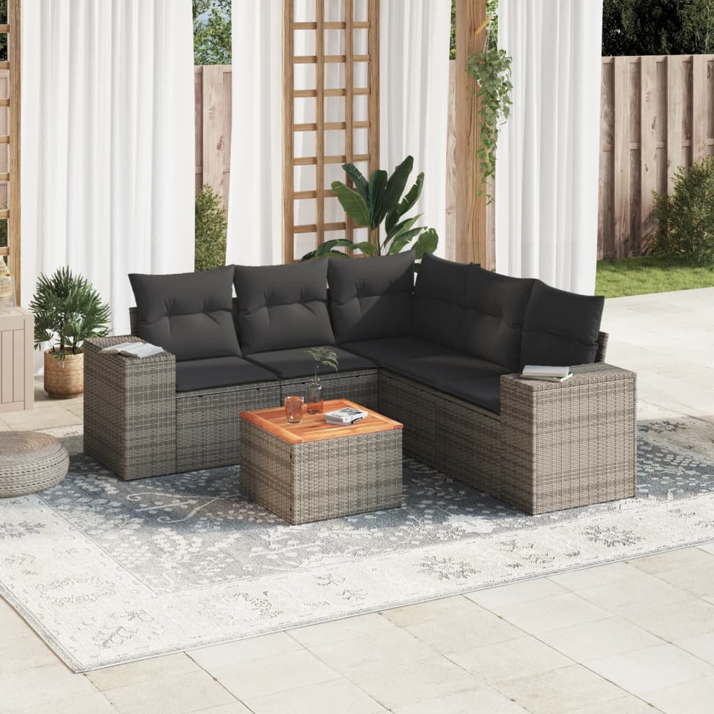 vidaXL Set mobilier grădină cu perne, 6 piese, gri, poliratan vidaXL Set mobilier grădină cu perne, 6 piese, gri, poliratan