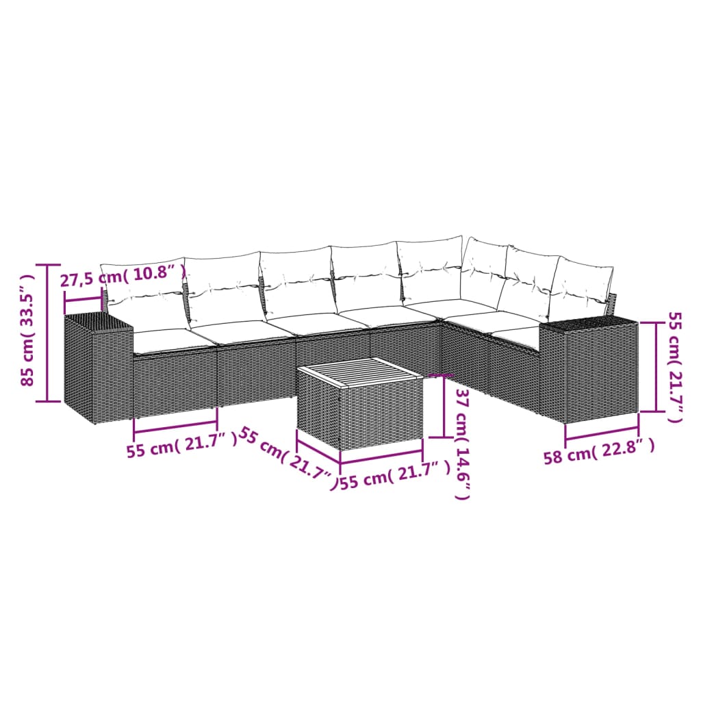 vidaXL Set mobilier de grădină cu perne, 8 piese, negru, poliratan vidaXL Set mobilier de grădină cu perne, 8 piese, negru, poliratan