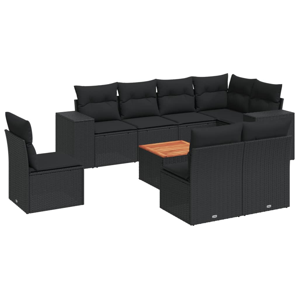vidaXL Set mobilier de grădină cu perne, 9 piese, negru, poliratan vidaXL Set mobilier de grădină cu perne, 9 piese, negru, poliratan