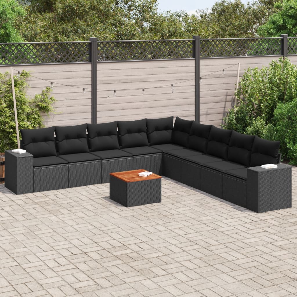 vidaXL Set canapele de grădină cu perne, 10 piese, negru, poliratan vidaXL Set canapele de grădină cu perne, 10 piese, negru, poliratan