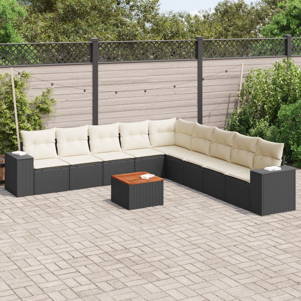 vidaXL Set canapele de grădină cu perne, 10 piese, negru, poliratan vidaXL Set canapele de grădină cu perne, 10 piese, negru, poliratan