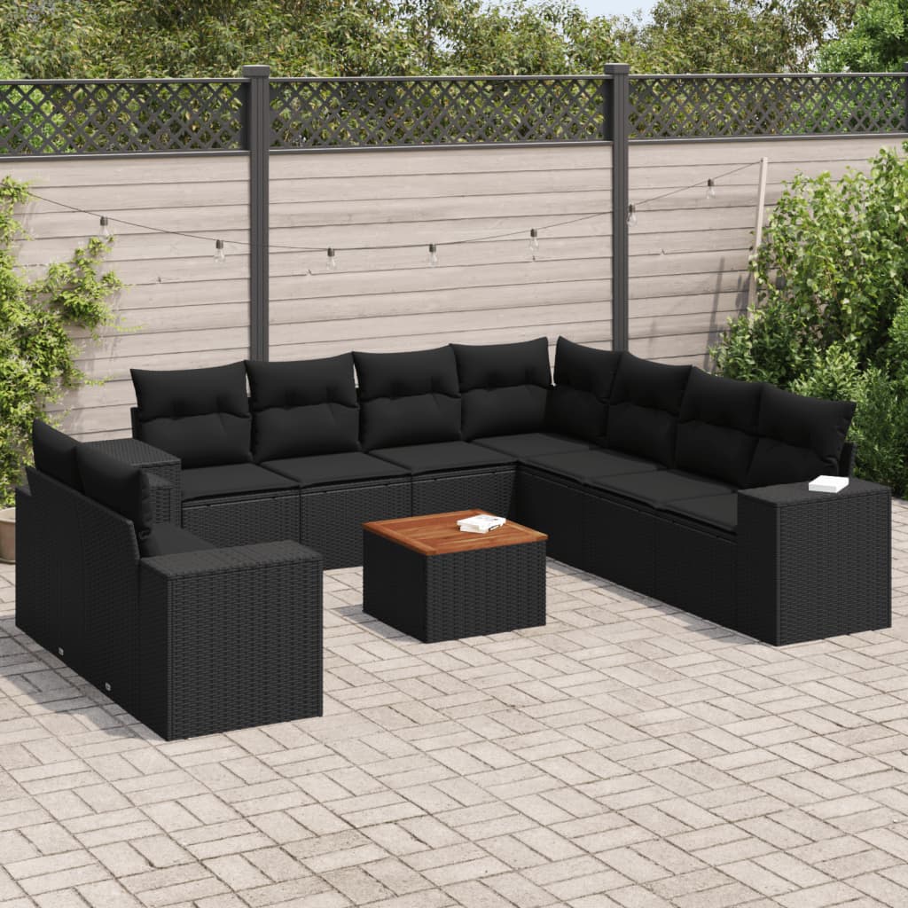 vidaXL Set canapele de grădină cu perne, 10 piese, negru, poliratan