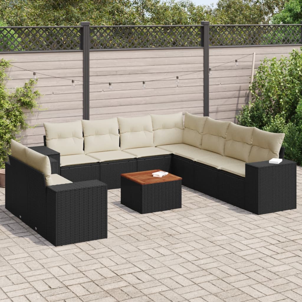 vidaXL Set canapele de grădină cu perne, 10 piese, negru, poliratan vidaXL Set canapele de grădină cu perne, 10 piese, negru, poliratan