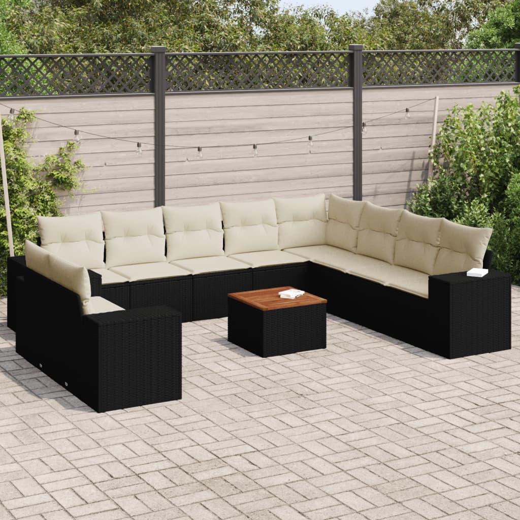 vidaXL Set canapele de grădină cu perne, 11 piese, negru, poliratan vidaXL Set canapele de grădină cu perne, 11 piese, negru, poliratan