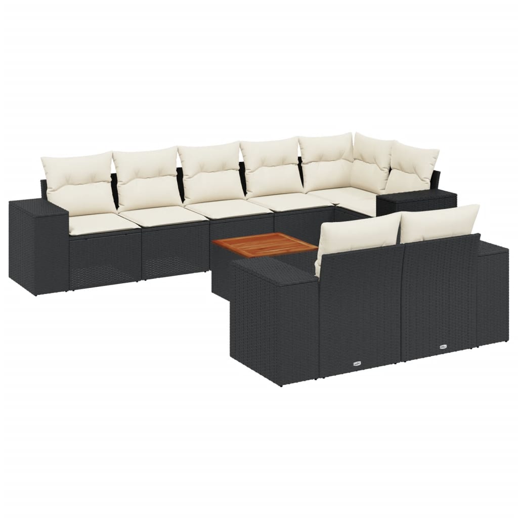 vidaXL Set mobilier de grădină cu perne, 9 piese, negru, poliratan