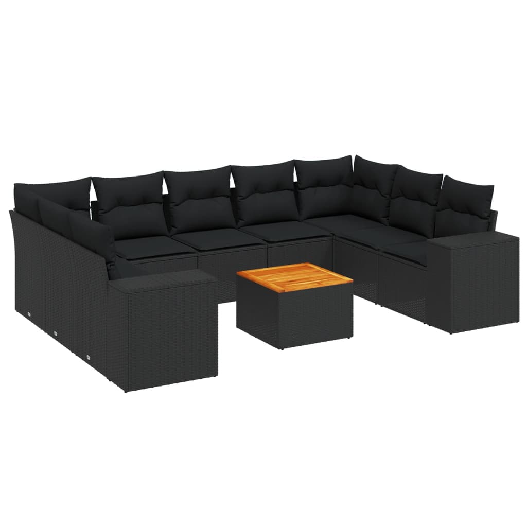 vidaXL Set canapele de grădină cu perne, 10 piese, negru, poliratan
