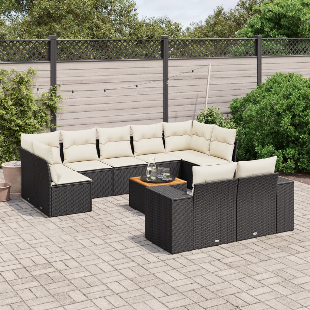 vidaXL Set canapele de grădină cu perne, 10 piese, negru, poliratan vidaXL Set canapele de grădină cu perne, 10 piese, negru, poliratan