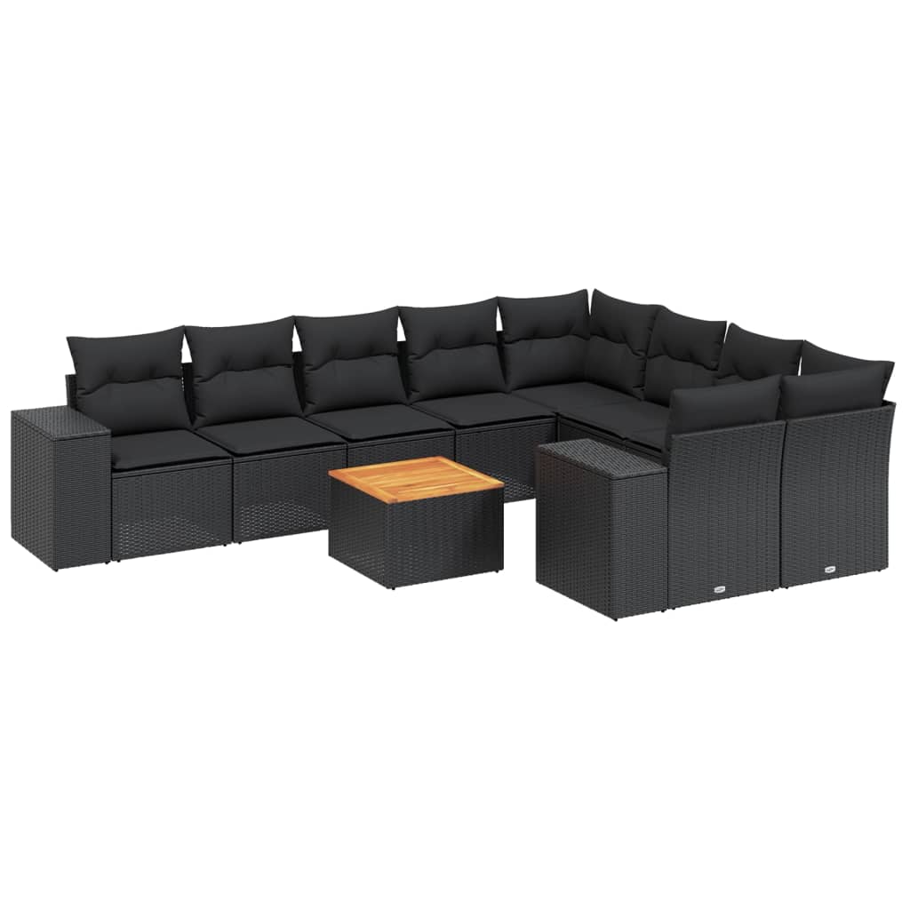 vidaXL Set canapele de grădină cu perne, 10 piese, negru, poliratan