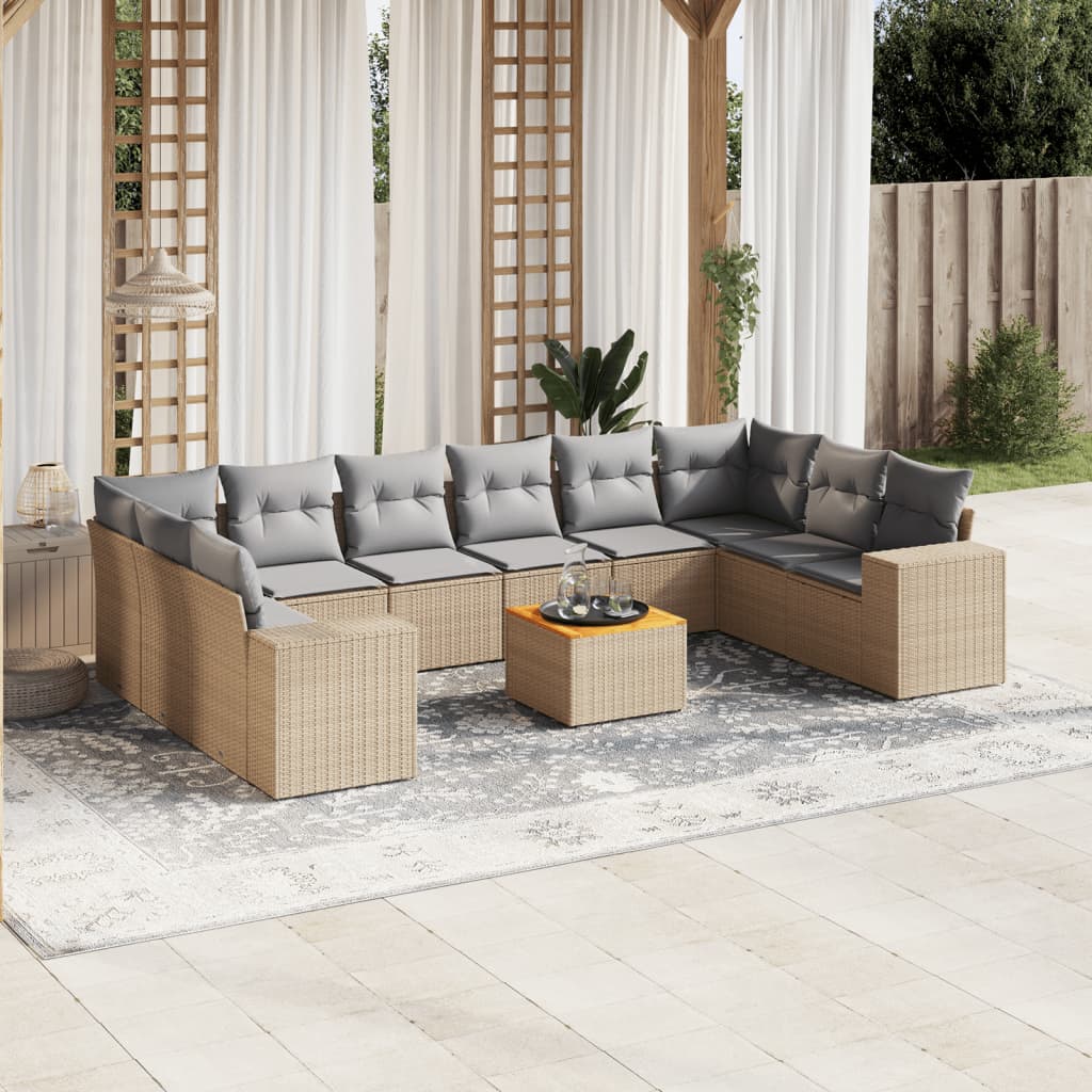 vidaXL Set canapele de grădină cu perne, 11 piese, bej, poliratan vidaXL Set canapele de grădină cu perne, 11 piese, bej, poliratan