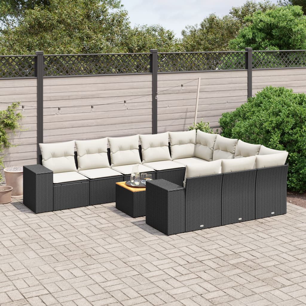 vidaXL Set canapele de grădină cu perne, 11 piese, negru, poliratan vidaXL Set canapele de grădină cu perne, 11 piese, negru, poliratan