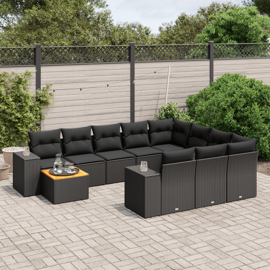 vidaXL Set canapele de grădină cu perne, 11 piese, negru, poliratan vidaXL Set canapele de grădină cu perne, 11 piese, negru, poliratan