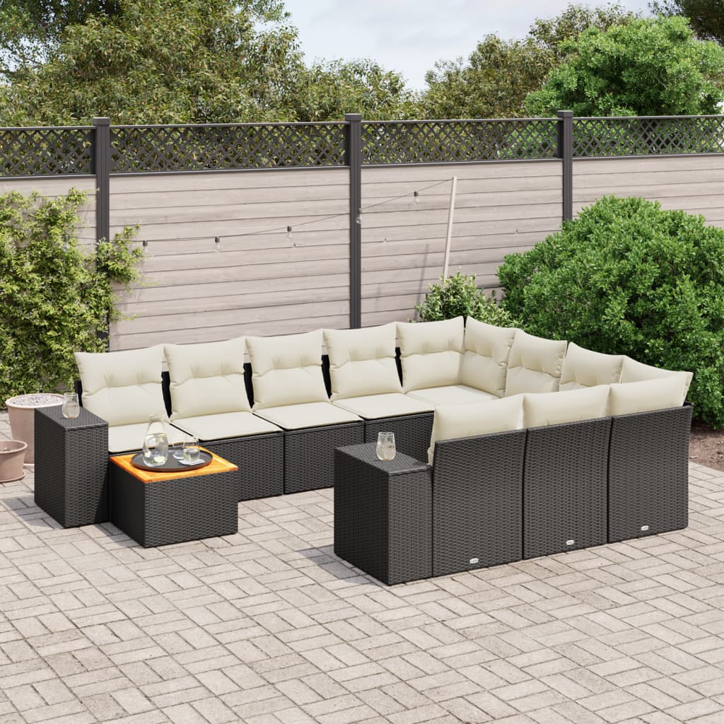 vidaXL Set canapele de grădină cu perne, 11 piese, negru, poliratan vidaXL Set canapele de grădină cu perne, 11 piese, negru, poliratan